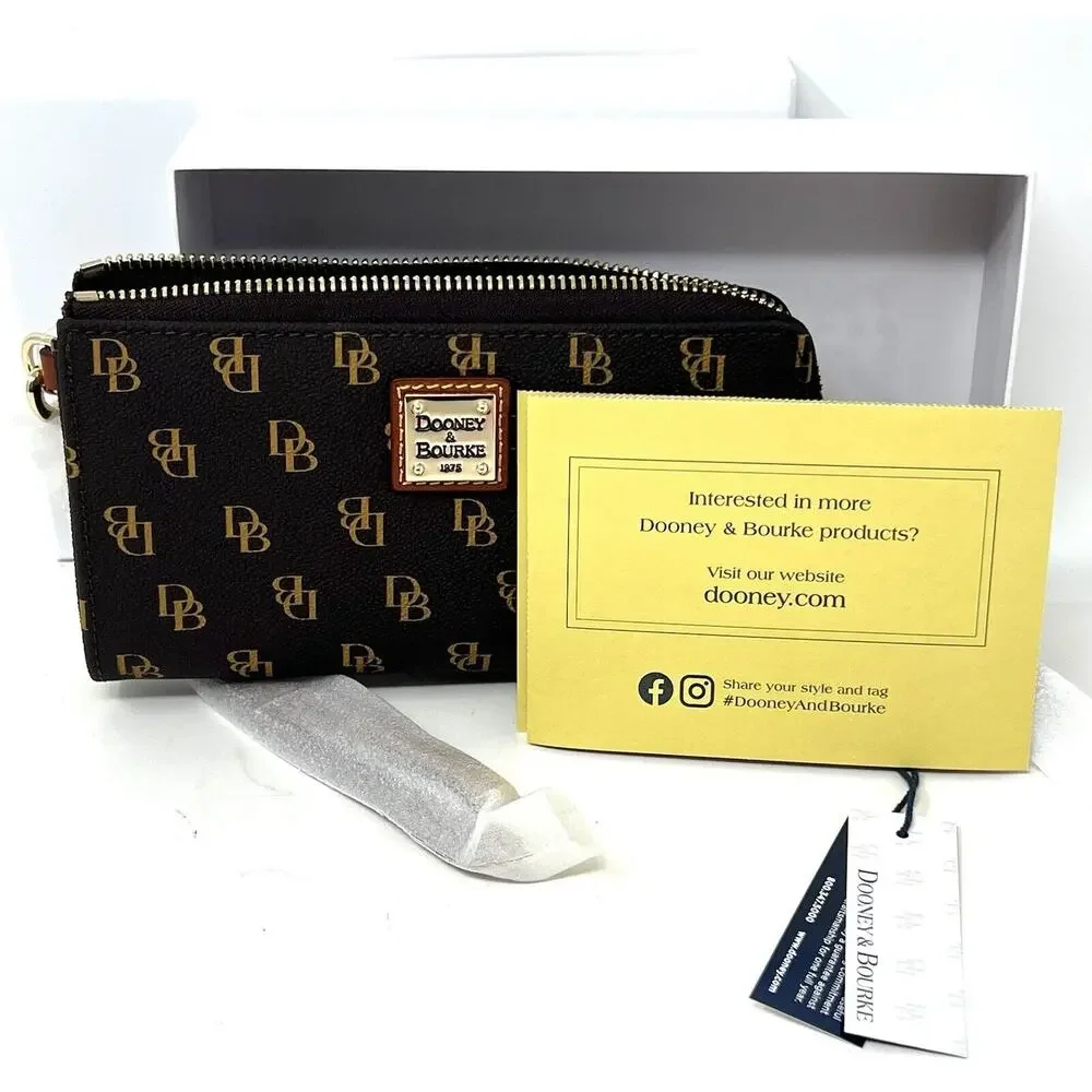 Dooney & Bourke Gretta Folded Zip Wristlet Wallet Purse Brown Tmoro Logo NWT